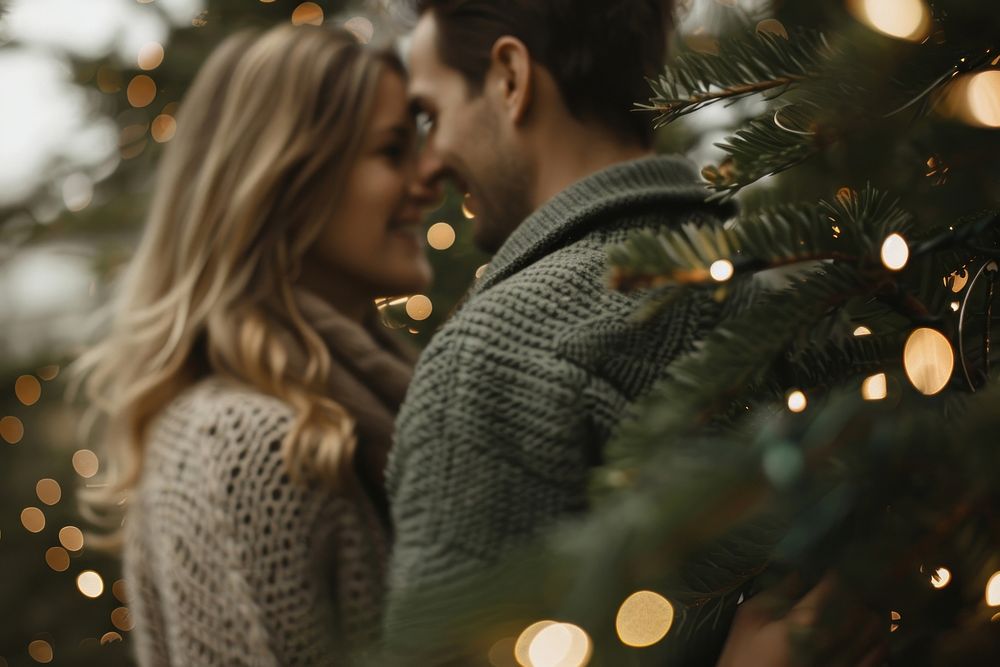 Couple interacting together christmas romantic clothing.