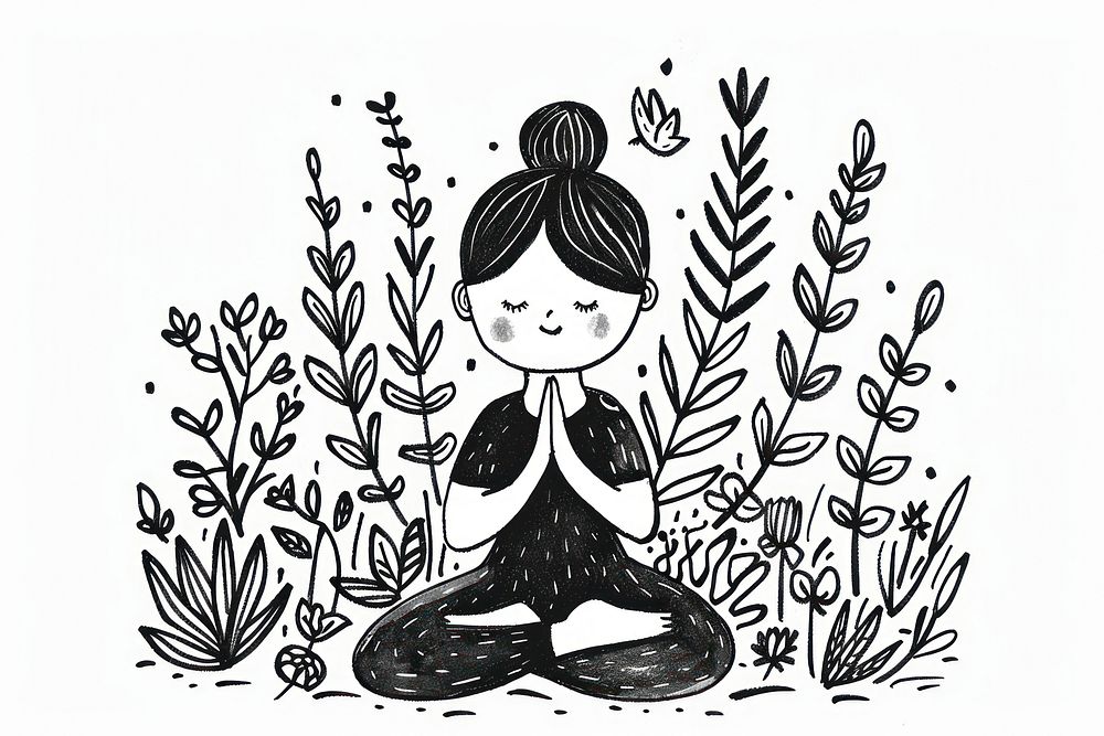 Yoga doodle illustrated kneeling.