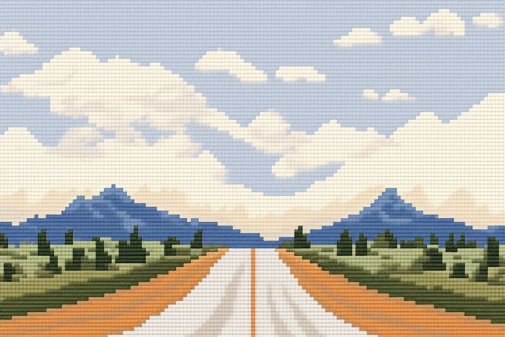 Cross highway landscape outdoors painting.
