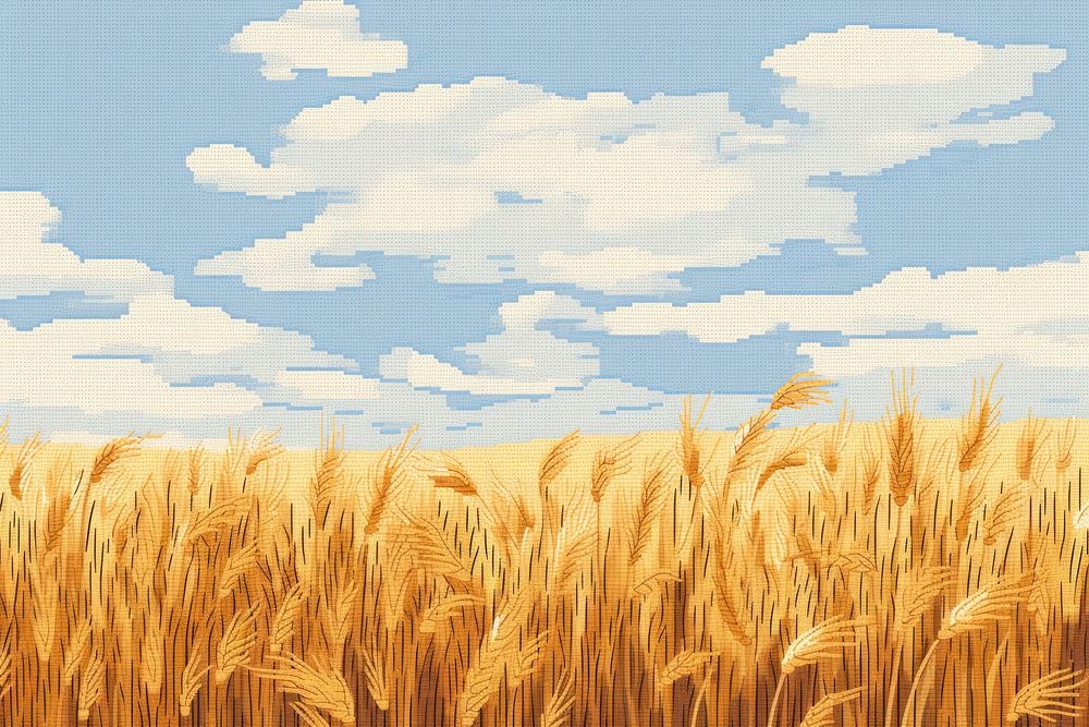 Cross stitch wheat field landscape agriculture countryside.