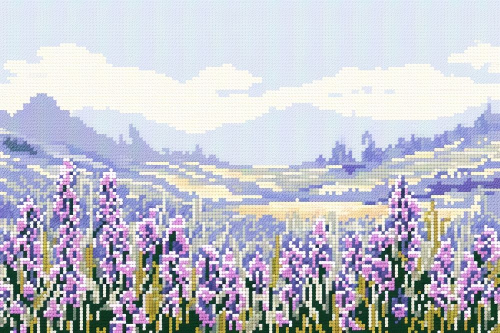 Cross stitch wildflower landscape outdoors painting.