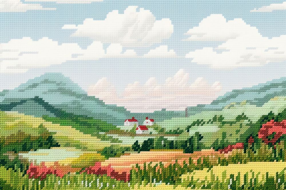 Cross stitch countryside landscape accessories embroidery.