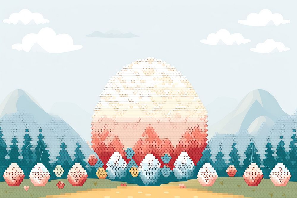 Cross stitch easter egg architecture building painting.