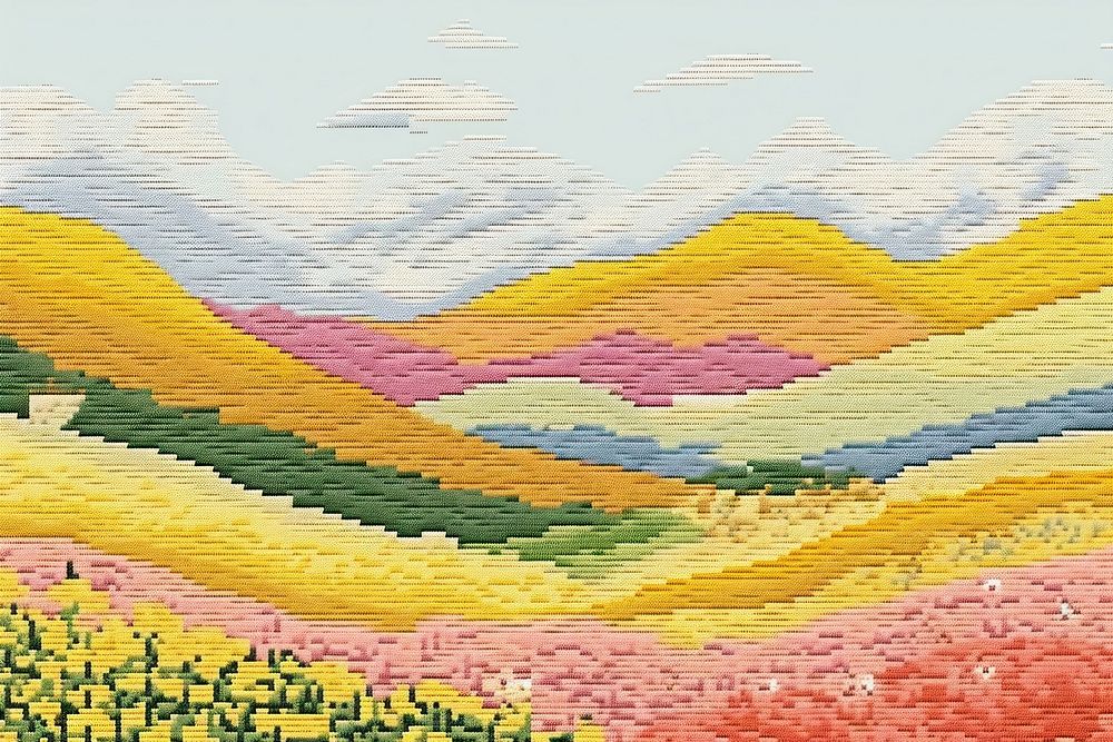 Cross stitch flower field painting art modern art.