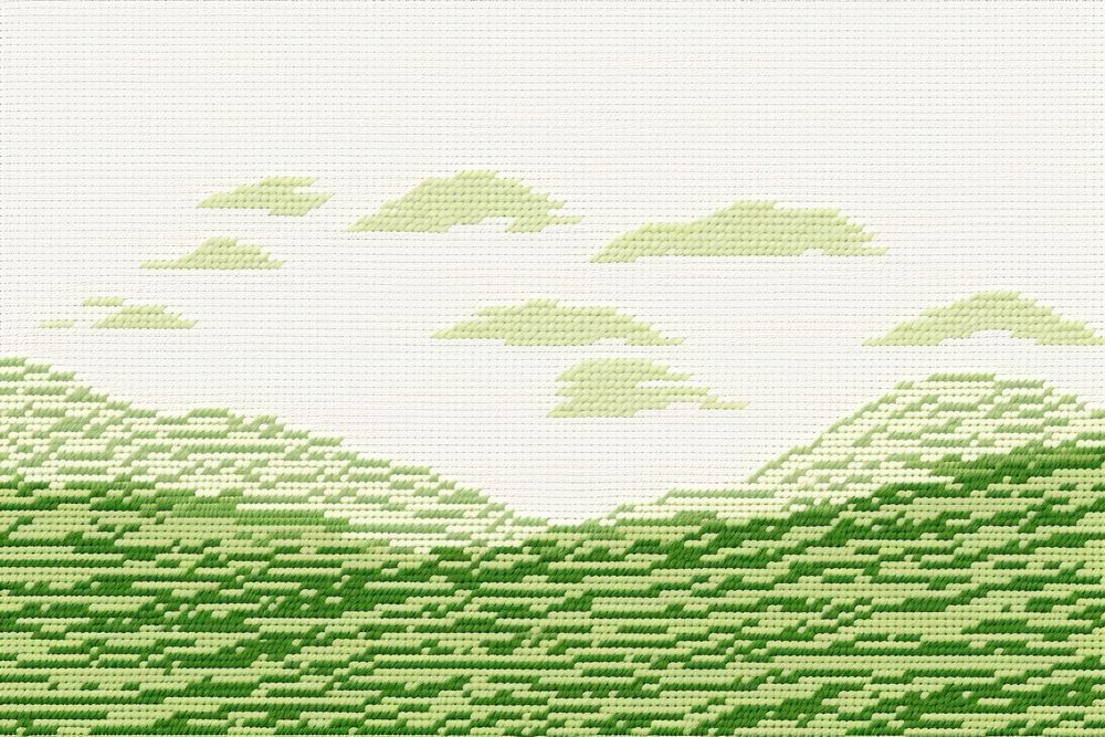 Cross stitch grass green rug art.
