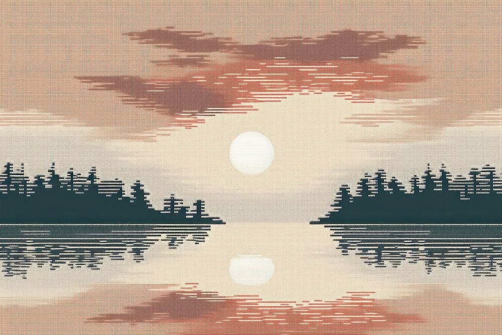 Cross stitch lake forest landscape outdoors painting.
