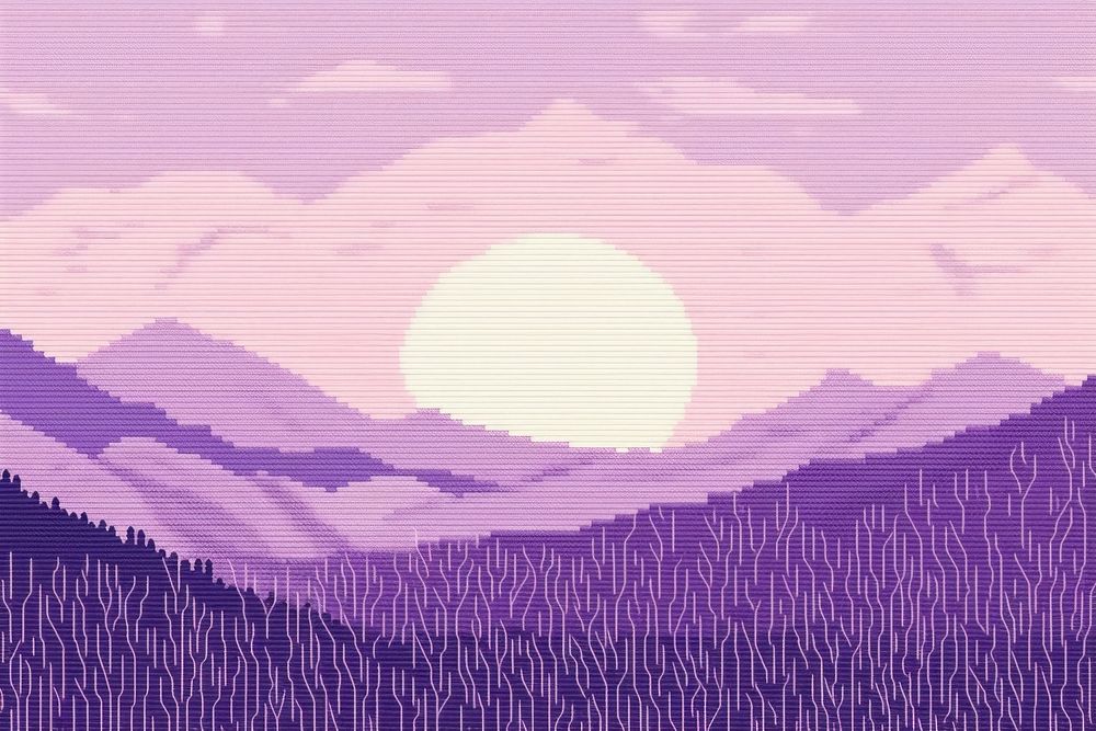 Cross stitch lavender landscape vegetation panoramic.