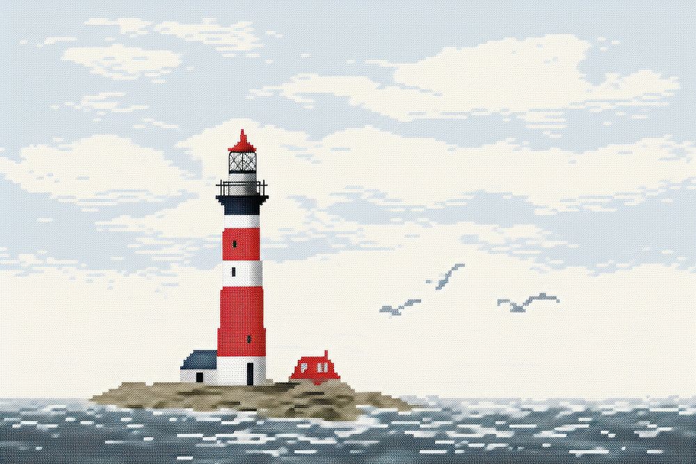 Cross stitch lighthouse architecture building beacon.