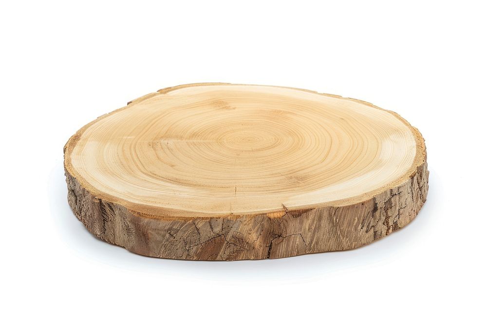 Circle wooden podium with bark wood slab plant tree disk.