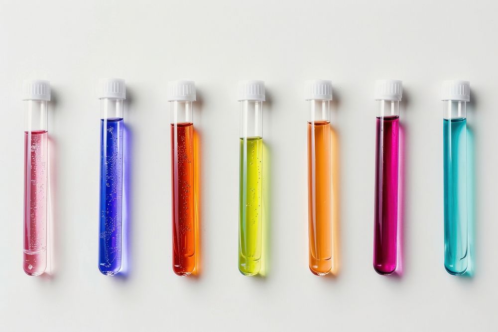 Laboratory test tubes cosmetics lipstick perfume.