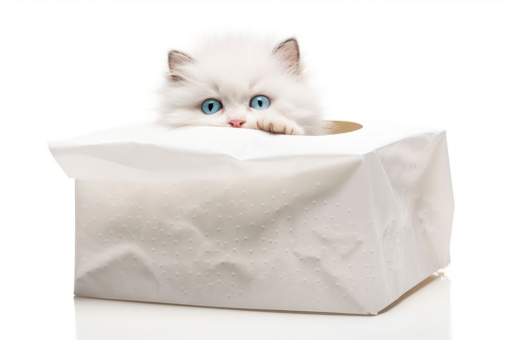 Tissue box animal kitten mammal.