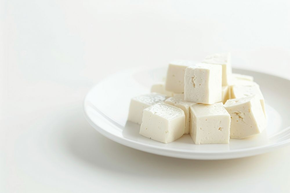Tofu on plate chocolate dessert cheese.