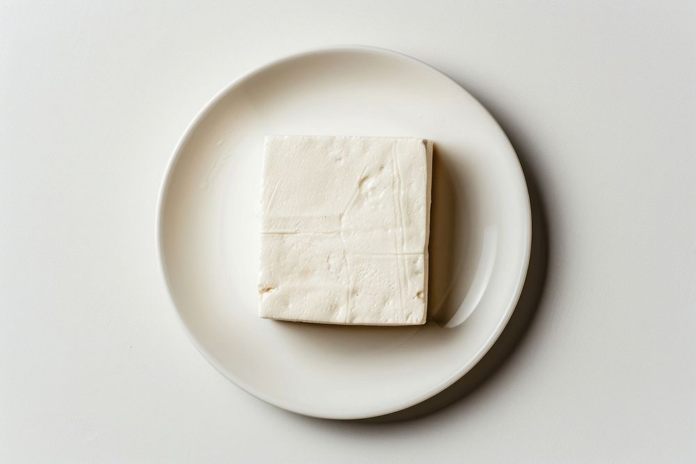 Tofu on plate cheese food.