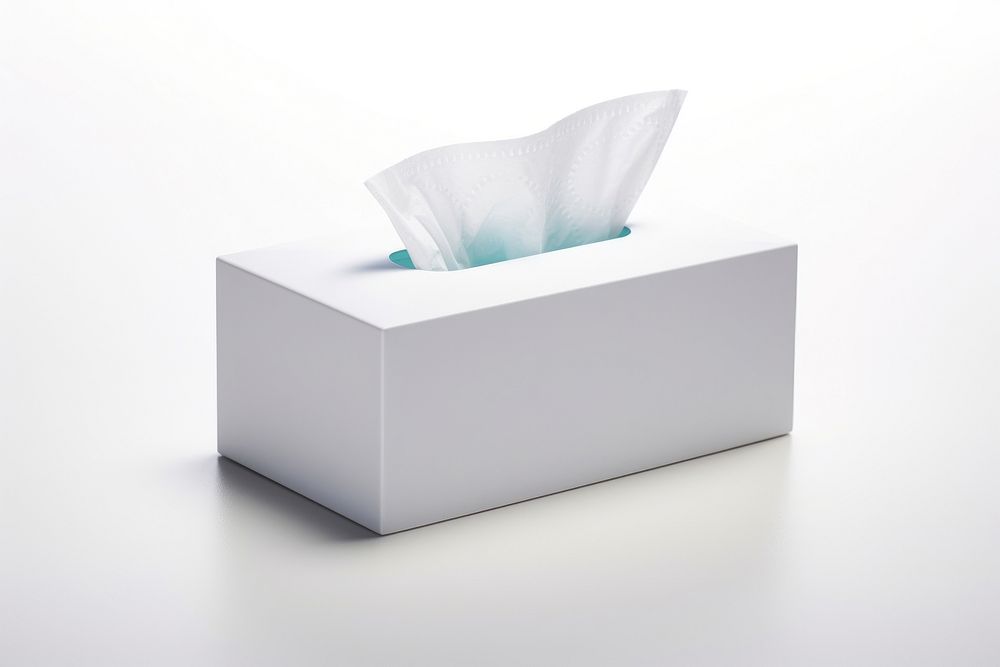 White tissue box paper towel toilet paper.