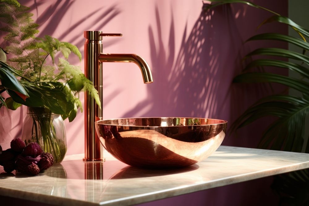 Shiny copper stainless steel wash basin sink sink faucet.