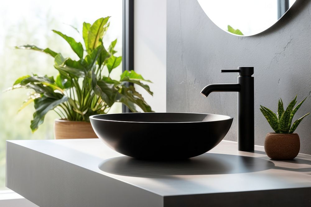 Black ceramic washbasin plant sink sink faucet.