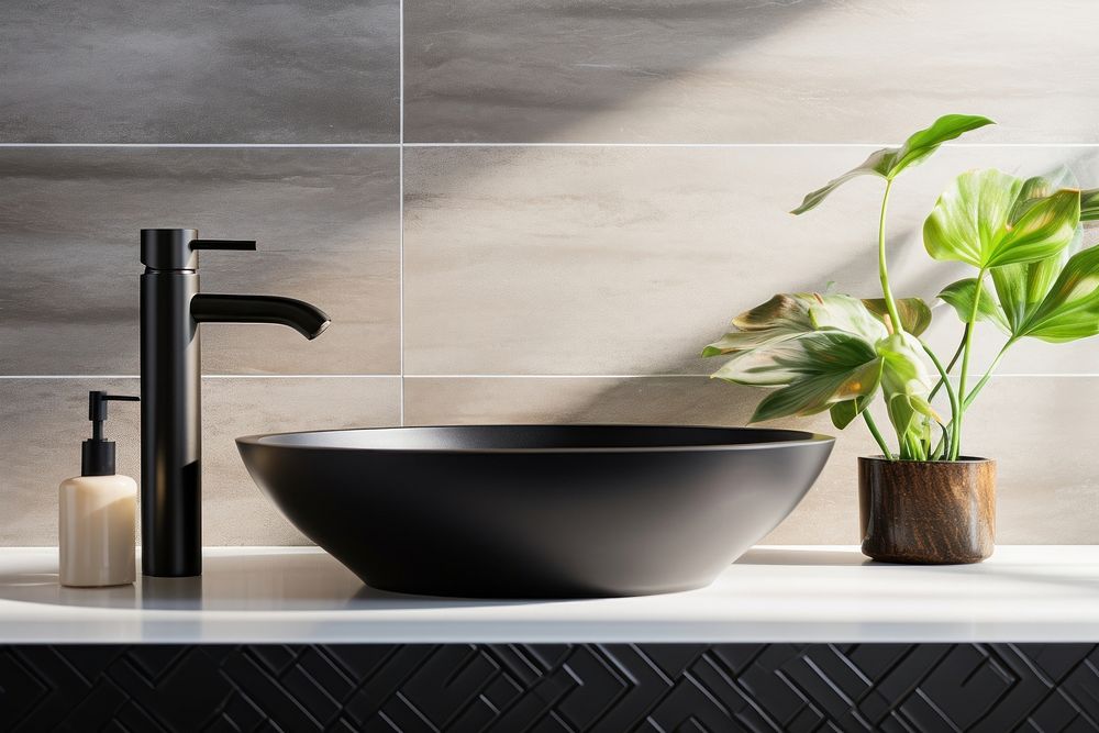 Black ceramic washbasin plant sink sink faucet.
