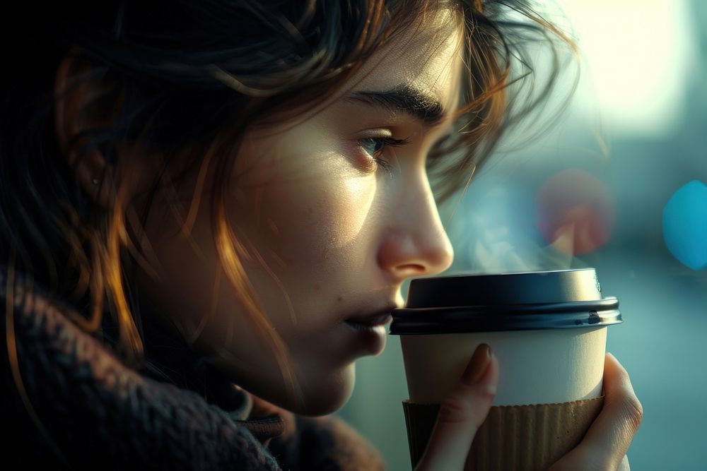 Woman drinking coffee photo cup photography.