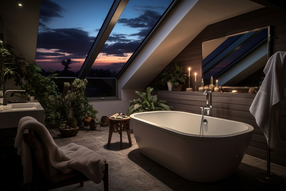Bathroom interior in a luxury house window architecture accessories.