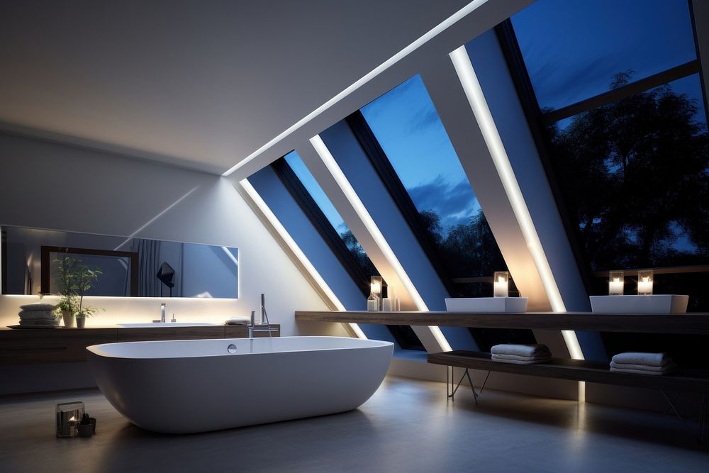 Bathroom interior in a luxury house window architecture building.