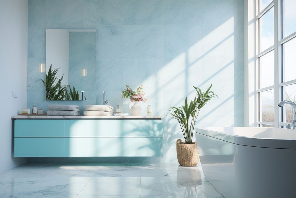 Bathroom interior in a minimal house indoors bathing bathtub.