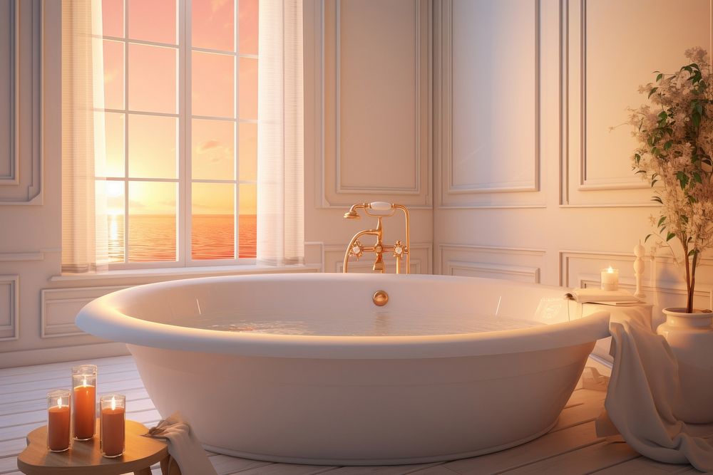 Bathroom interior in a luxury house bathing bathtub jacuzzi.