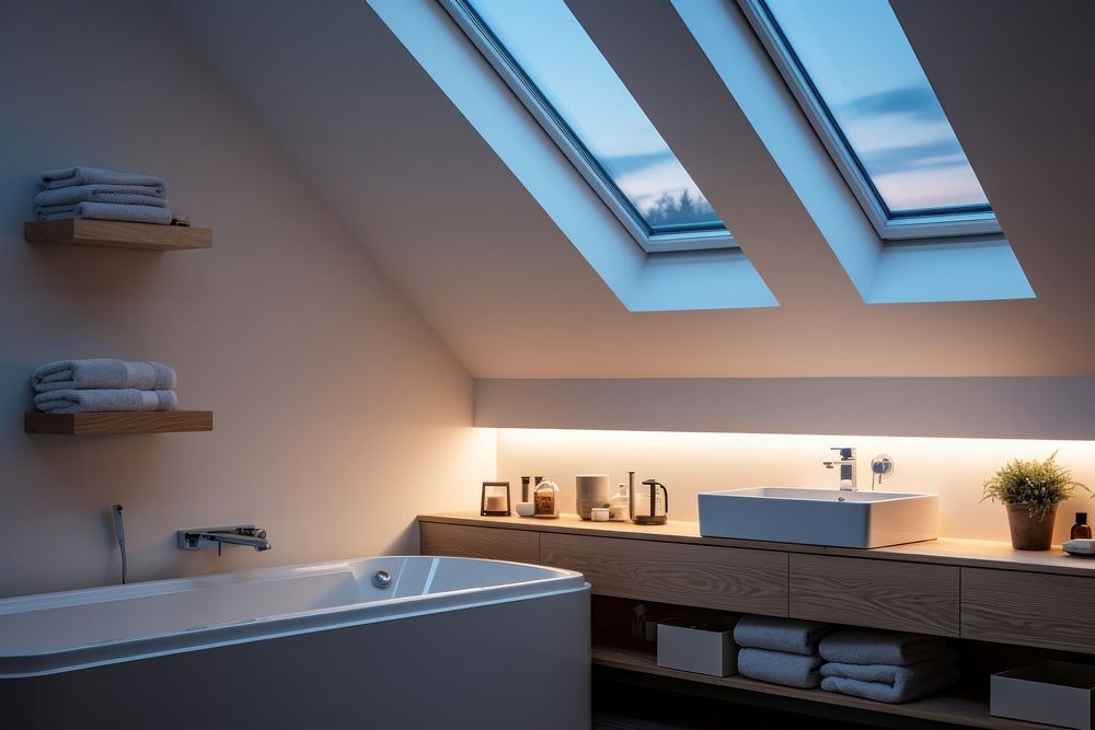 Bathroom interior in a luxury house window architecture building.