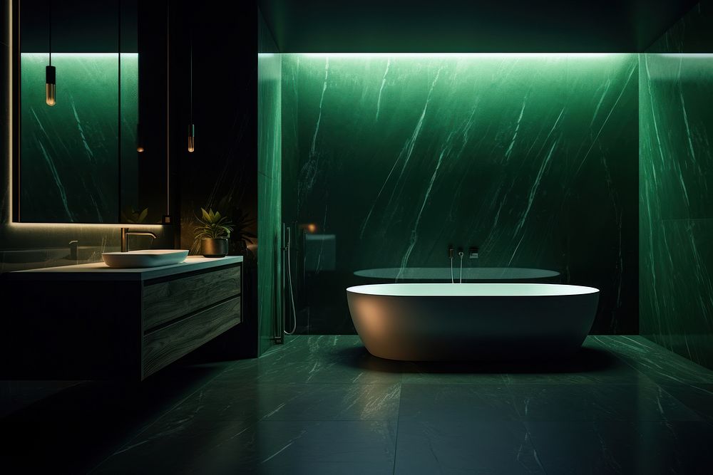 Bathroom interior in a minimal house bathing bathtub indoors.