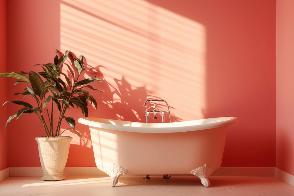 Red bathtub plant bathing indoors.