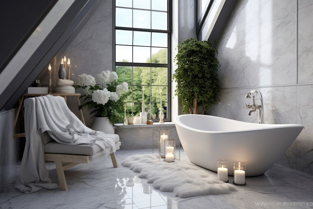 Bathroom interior design bathtub person furniture.