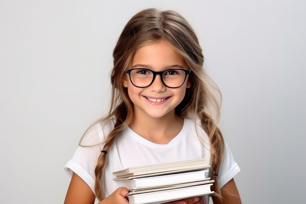 Child school girl portrait glasses photo.