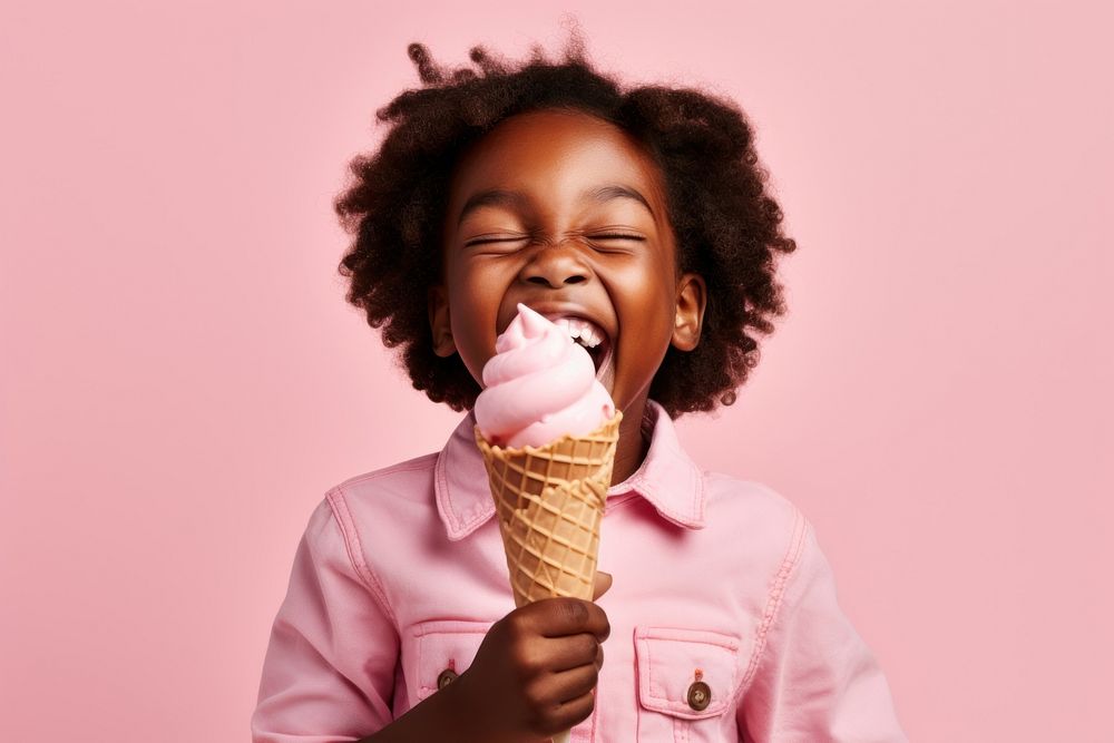 Black kid eating ice cream dessert person female.