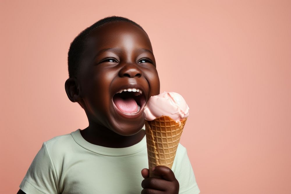 Black kid eating ice cream dessert person human.