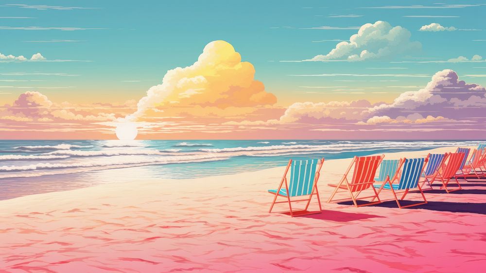 Beach with Risograph style furniture landscape outdoors.