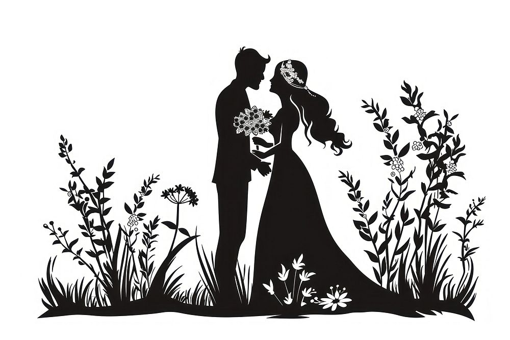 Couple wedding silhouette art publication illustrated.