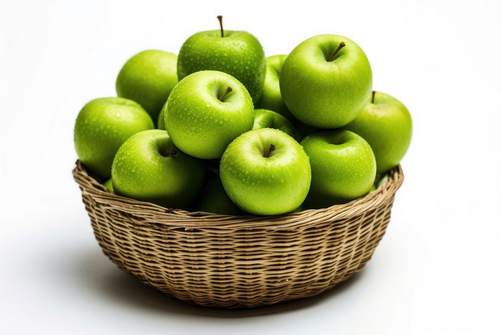 Green apples in the basket produce fruit plant.