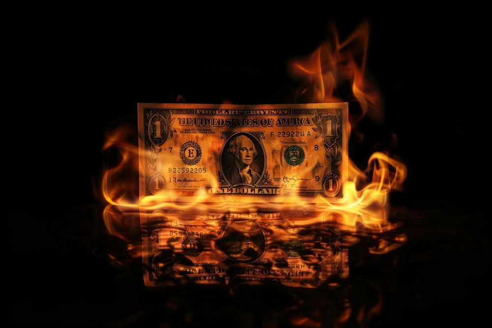 Photo of banknote flame fire bonfire.