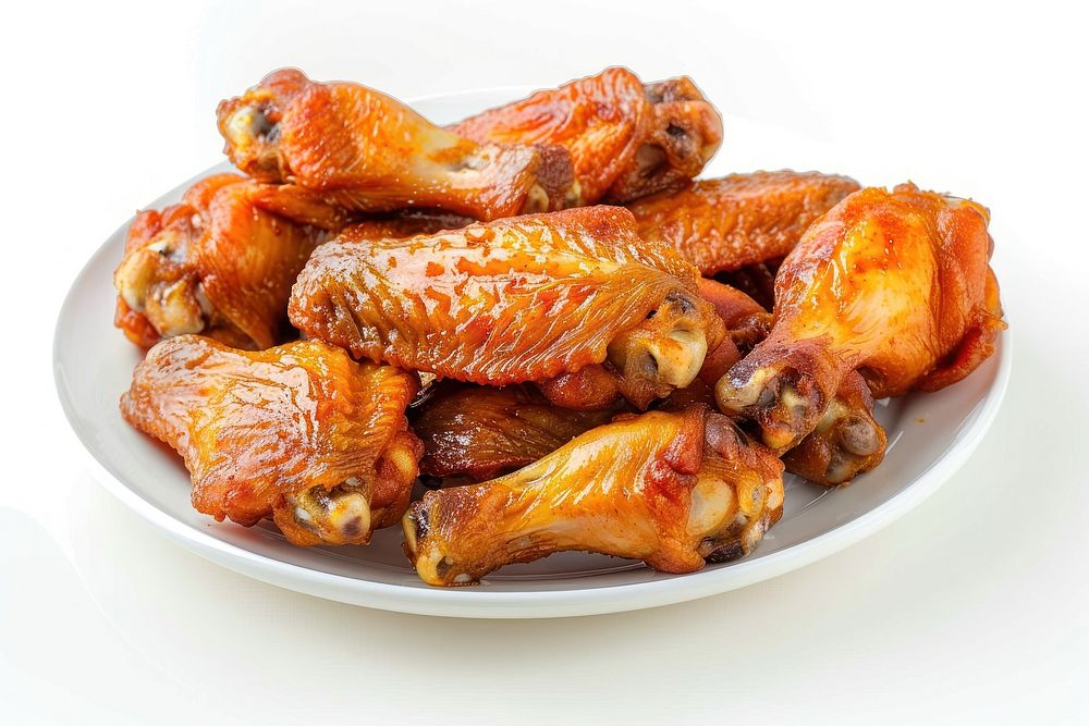 Photo of fried chicken wings grilling poultry cooking.