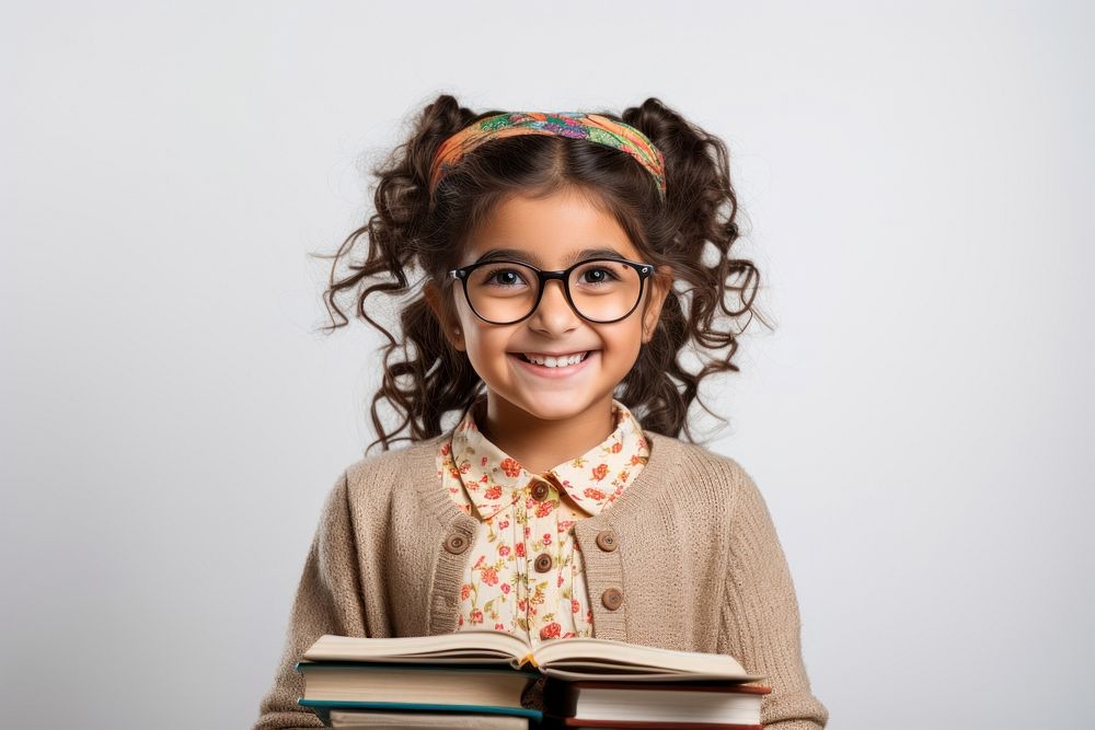 Indian children girl glasses photo head.