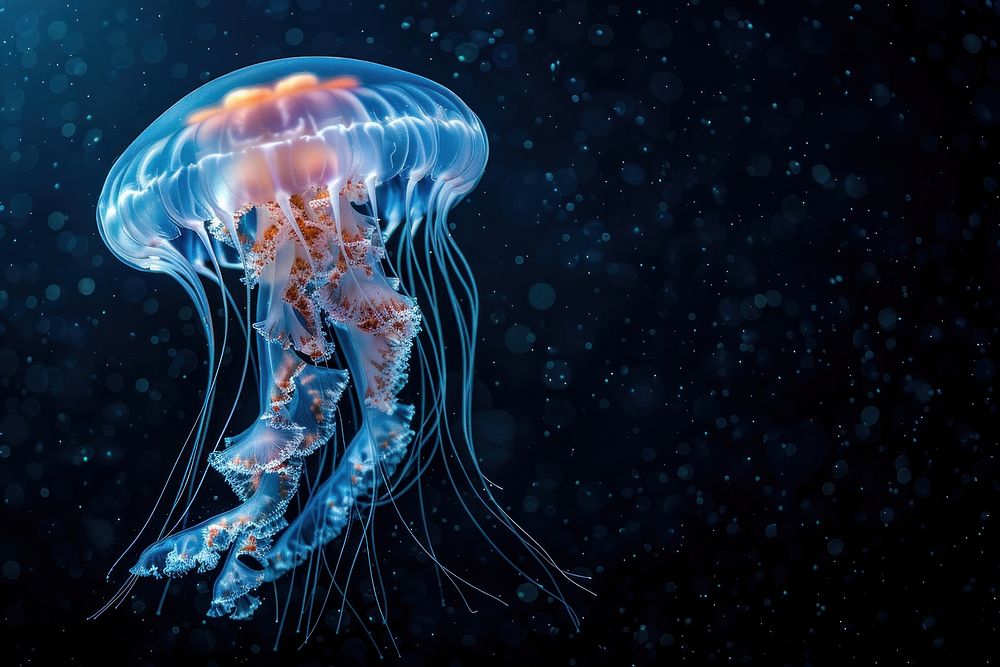 Photo of jelly fish invertebrate chandelier jellyfish.