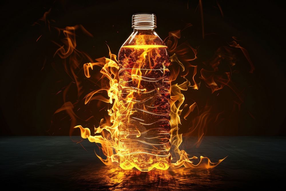 Photo of plastic bottle flame fire bonfire.