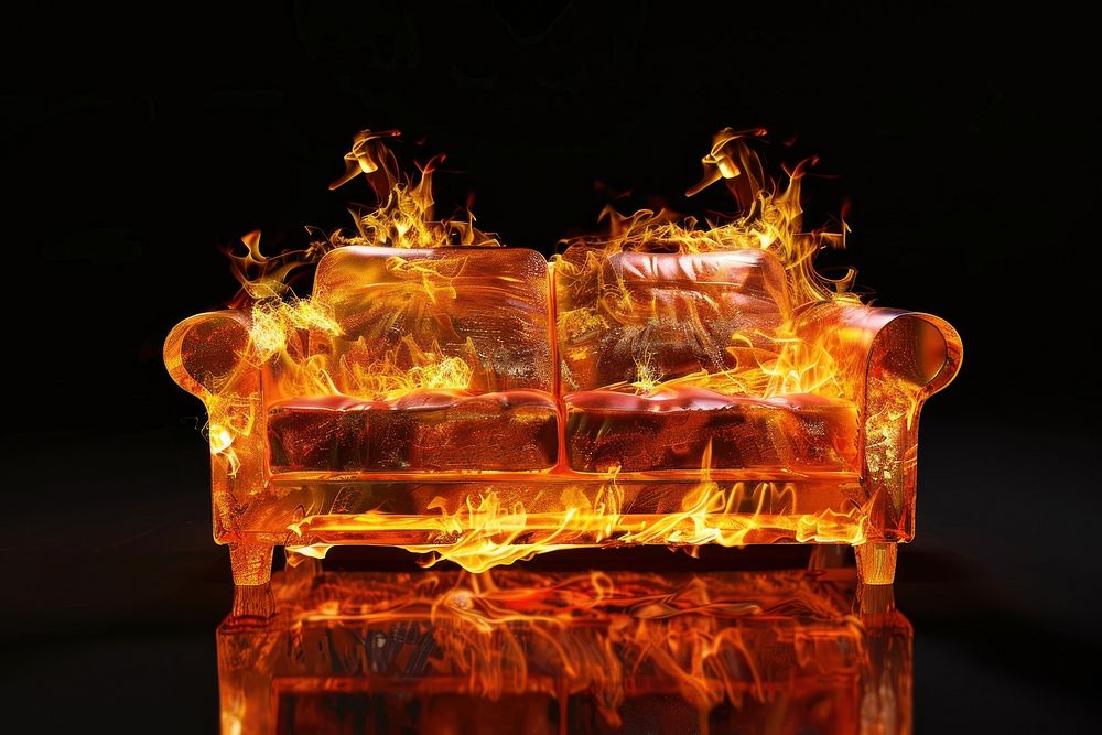 Photo of plastic sofa fire furniture fireplace.