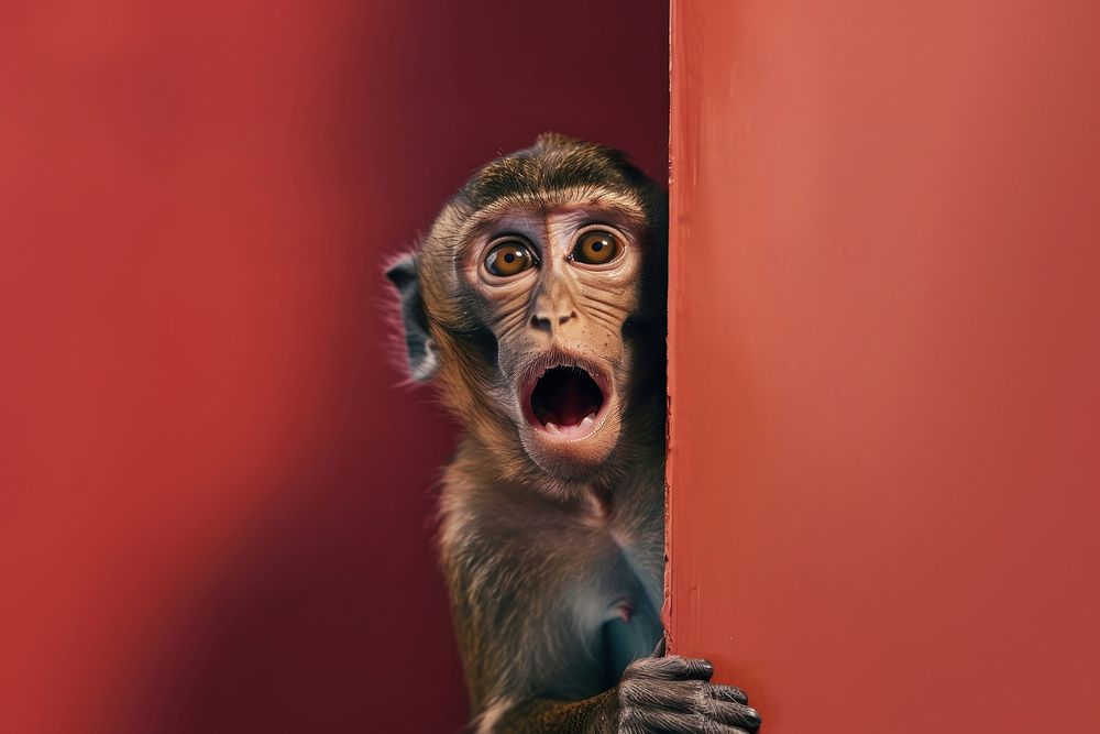 Photo of shocked monkey surprised wildlife face.