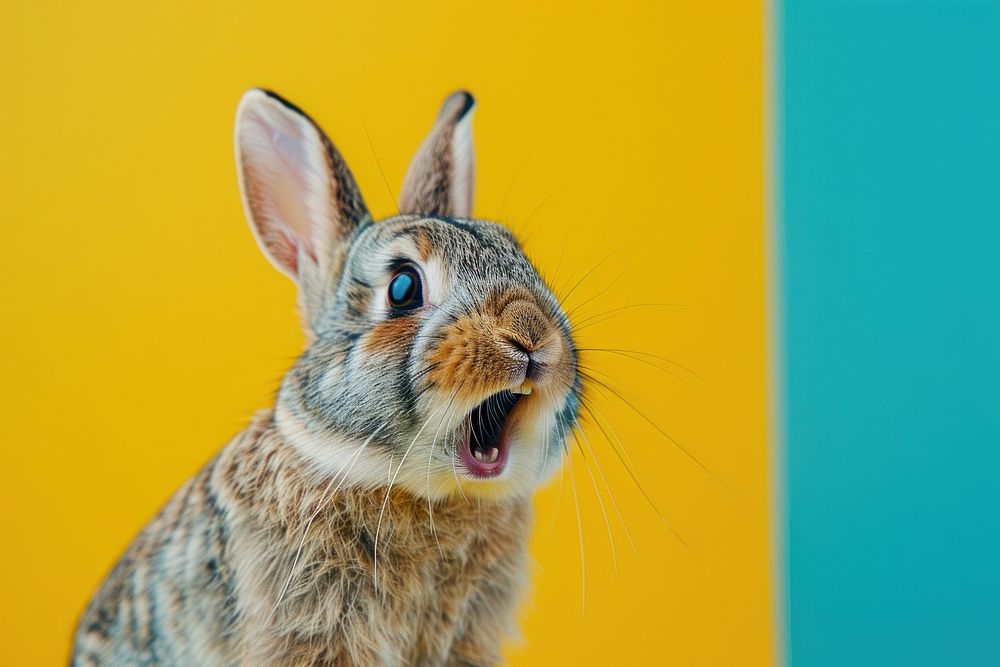 Photo of shocked bunny pet animal mammal.