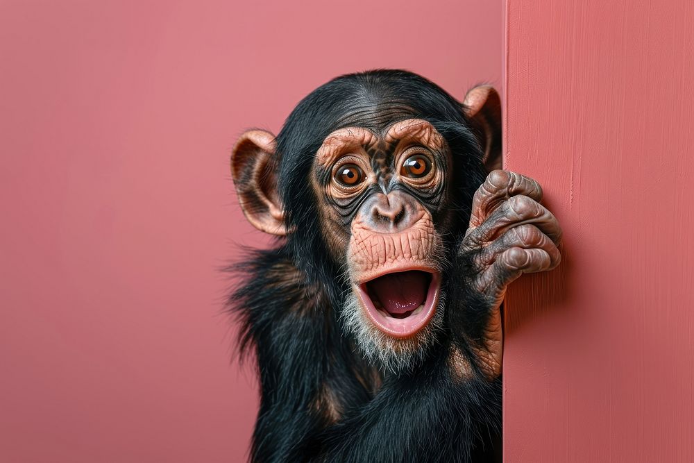 Photo of shocked chimpanzee wildlife face animal.