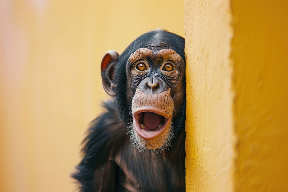 Photo of shocked chimpanzee wildlife face animal.