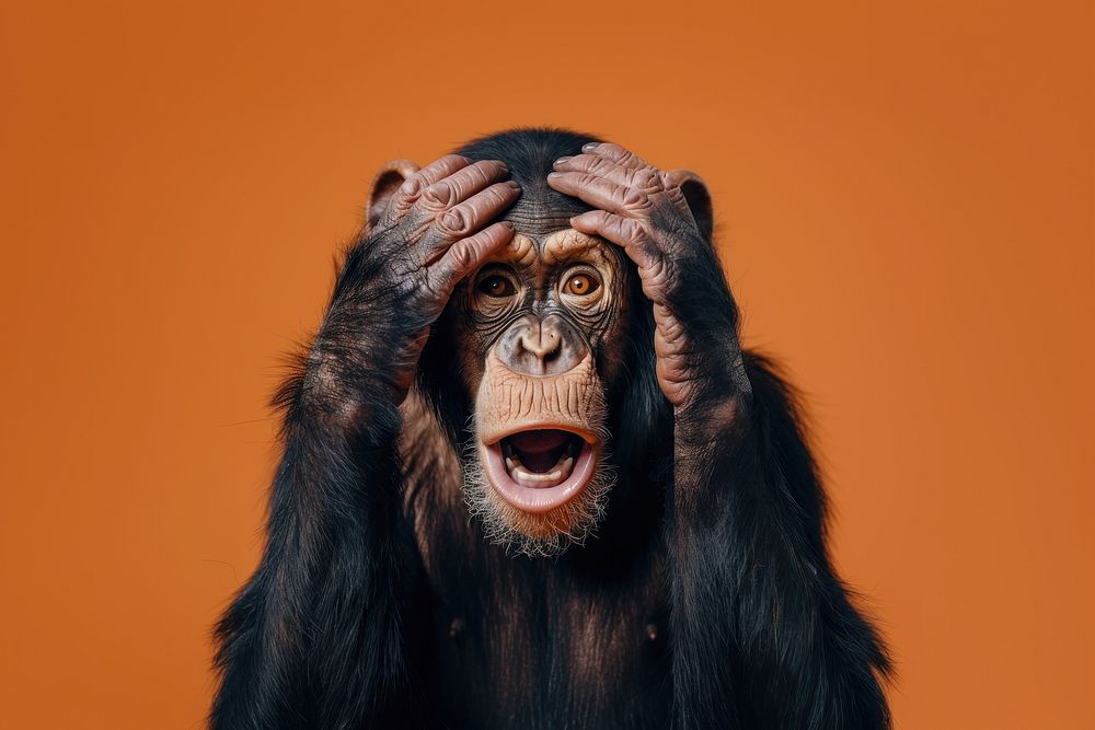 Photo of shocked chimpanzee wildlife animal mammal.