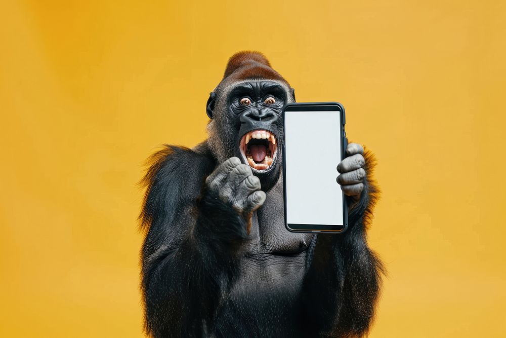 Photo of shocked gorilla wildlife phone face.