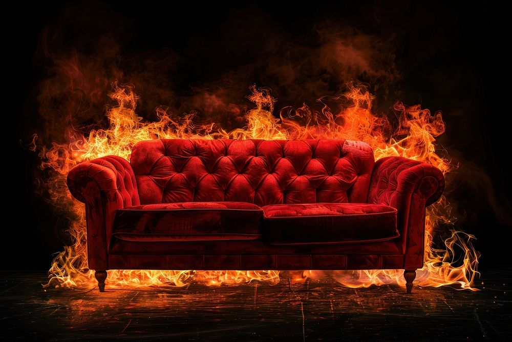 Photo of sofa furniture fireplace indoors.