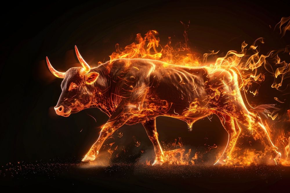 Photo of bull flame fire livestock.